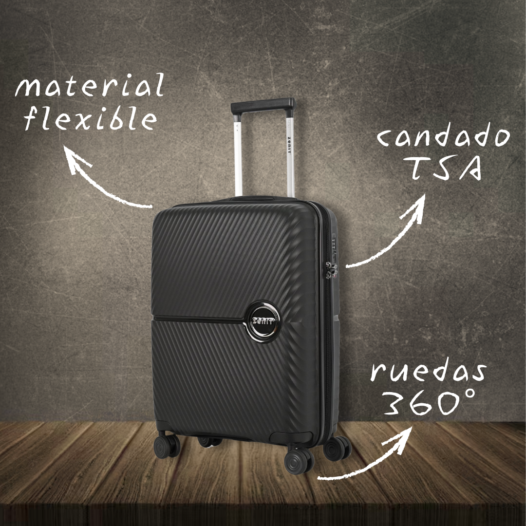 Maleta Quantum Negra con material flexible, candado TSA, ruedas 360°