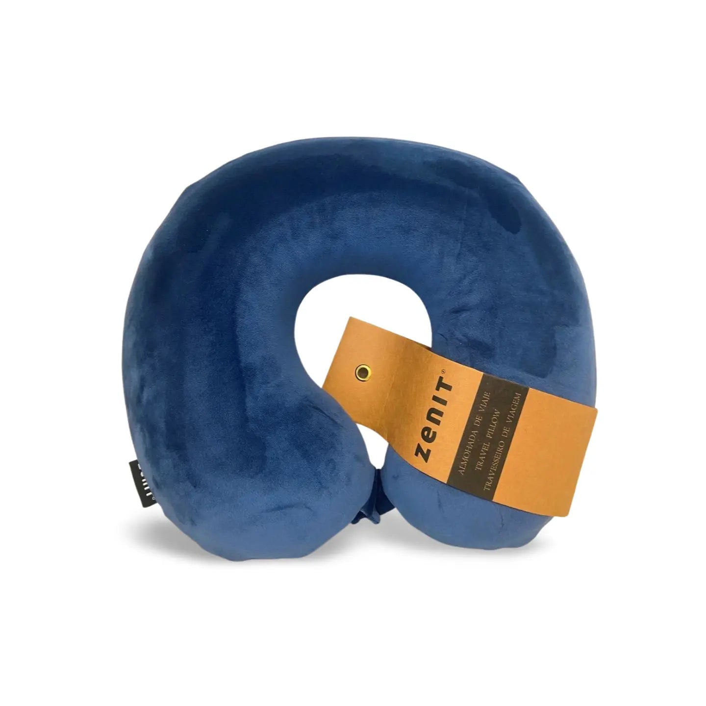 almohada de viaje tipo U para vuelos, color azul. Cuenta con etiqueta de marca Zenit.